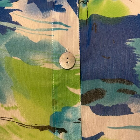 Ulla Popken Blue & Green Abstract Pattern Relaxed Button-Down Blouse  Size 14 - Picture 2 of 5